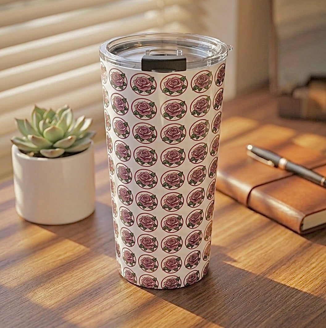 20oz Floral Skull Tumbler — Rose Pattern Insulated Travel Cup