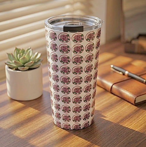 20oz Floral Skull Tumbler — Rose Pattern Insulated Travel Cup