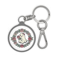 Cute Floral Ghost Keyring Tag — Kawaii Rose Wreath Keychain